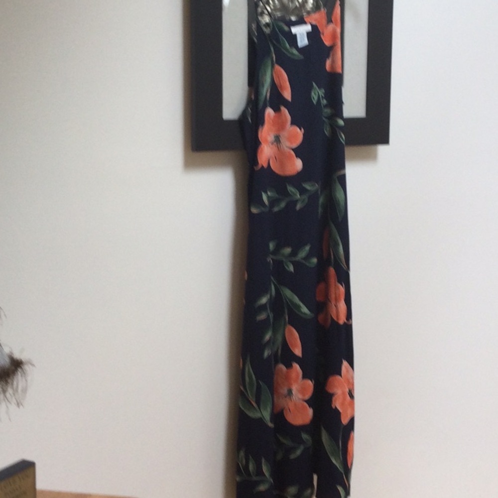 🎉Host Pick 🎉Beautiful  Navy with Orange Flowers Sheath Sz M - Picture 2 of 5